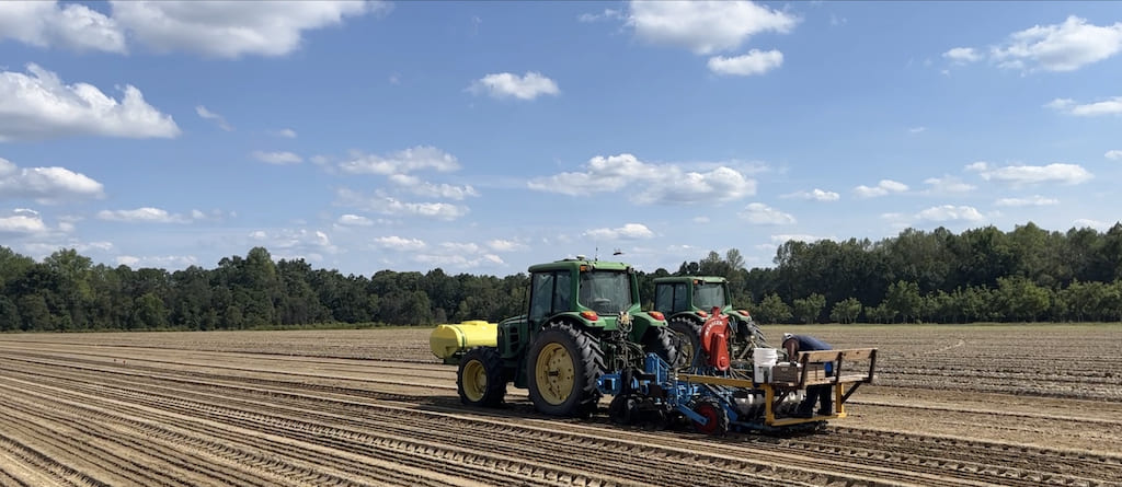 Tractor planting the 2023 Vidalia Onion crop seed beds