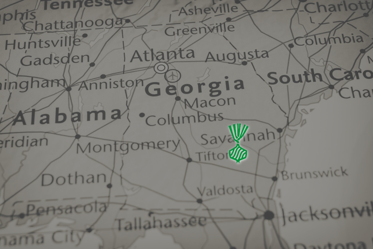 Map of Vidalia Onion region in Georgia USA